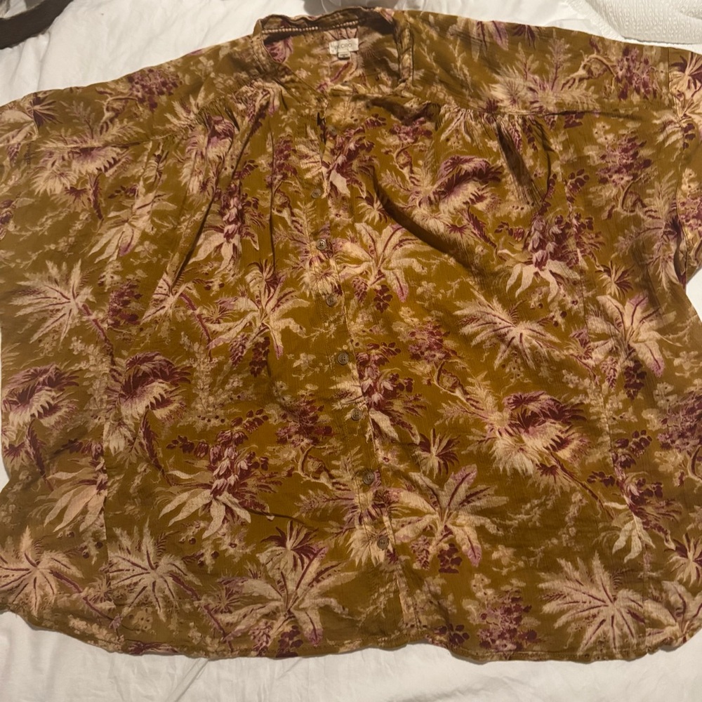 Pilcro Floral Button-Up in Mustard and Rose - Picture 2 of 3